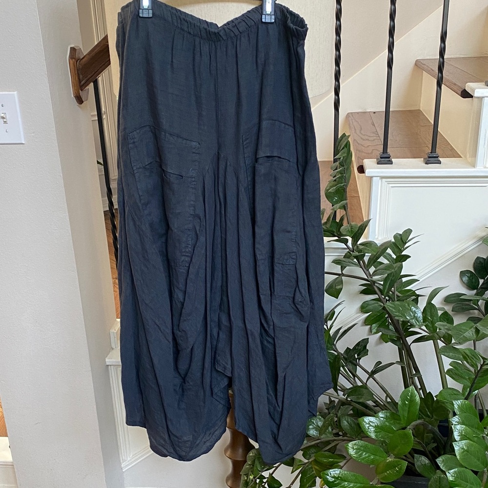 Chic Italian Linen Navy Dark Blue Women's Maxi Skirt size L